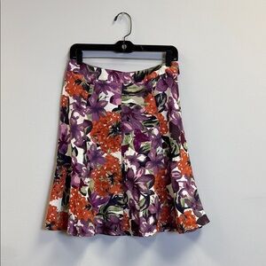Floral A-Line Skirt - Purple, Orange, Green